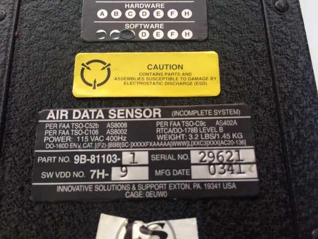 9B-81103-1 air data sensor AS-REMOVED